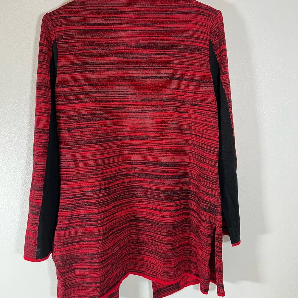 Ming Wang M Red and Black Striped‎ Women's cardigan